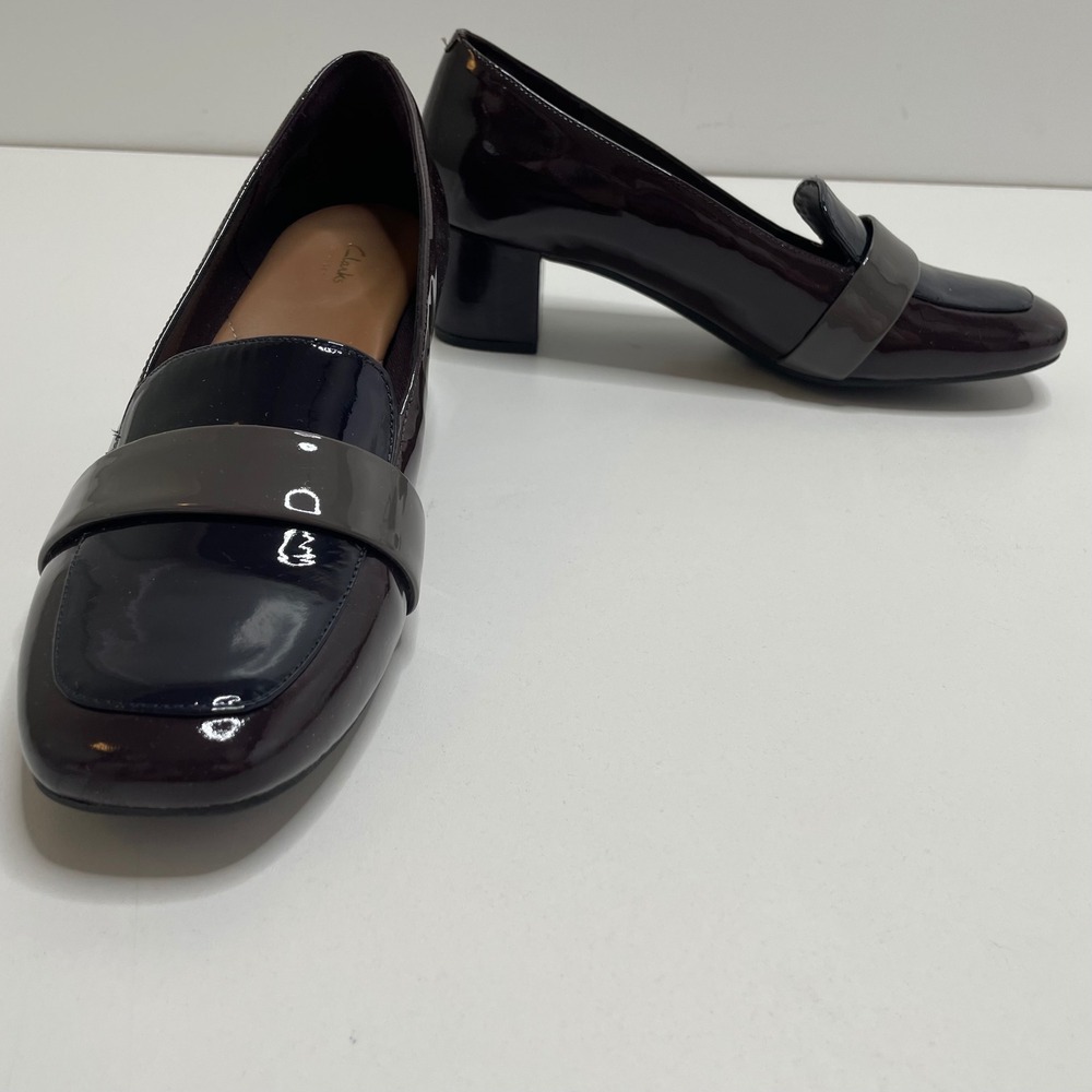 Clarks Colorblock Patent Leather Block Loafer Pump 9 Dark Academia Preppy Office - Picture 5 of 13